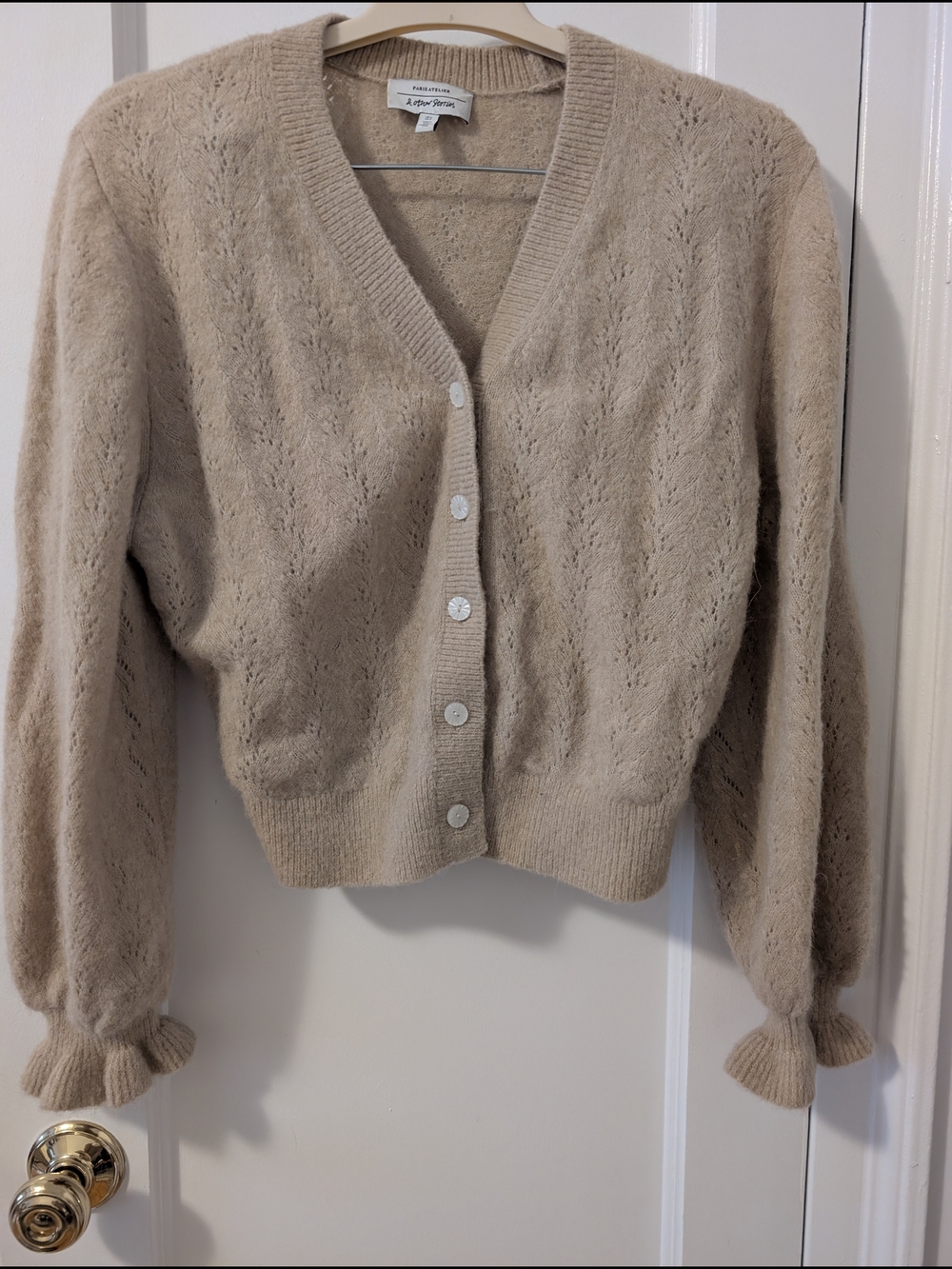 & Other Stories Taupe Fuzzy V-Neck Button Cardigan